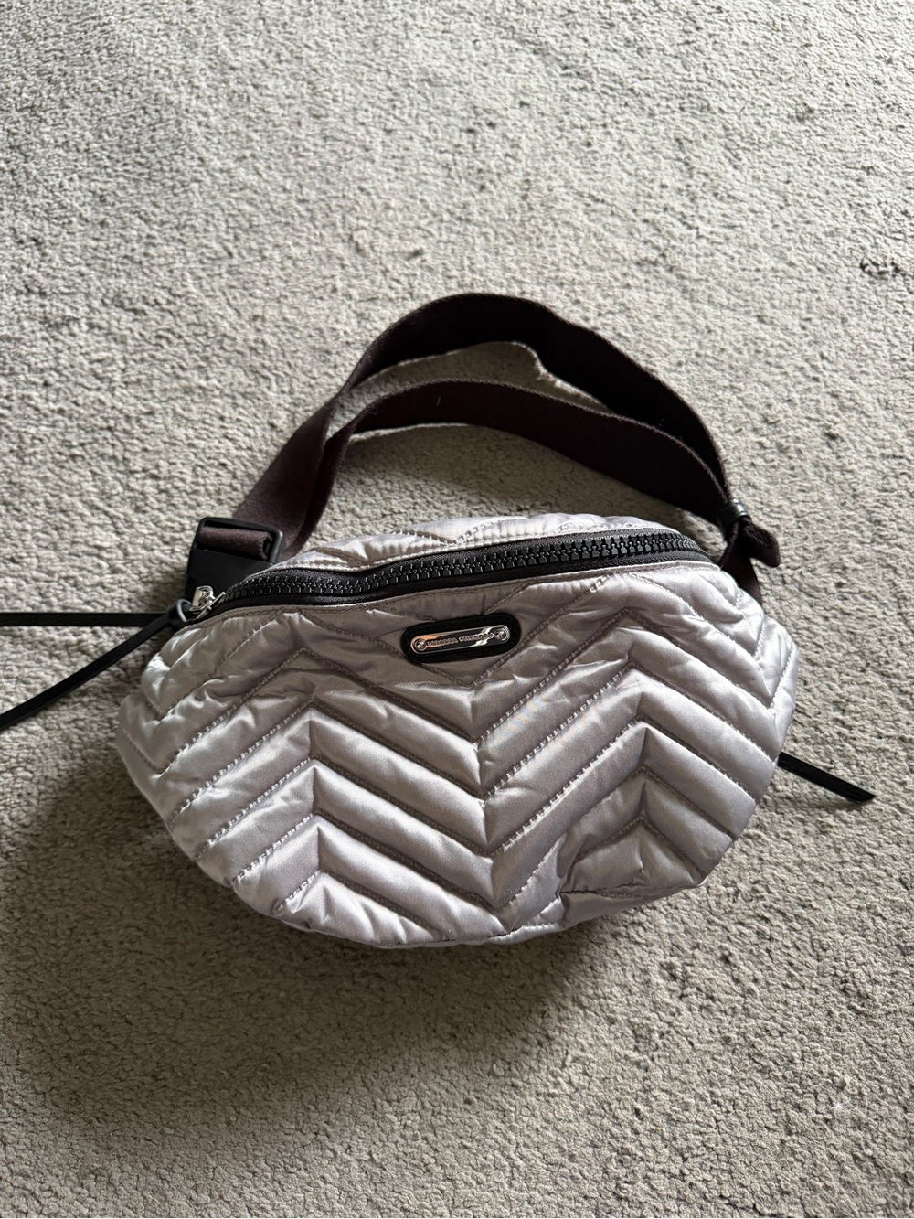 Rebecca Minkoff Quilted Chevron Mini Belt Bag in Silver
